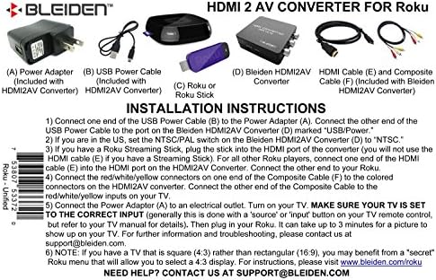 ממיר AV מורכב של HDMI עד 3RCA עבור Roku [Roku 2, Roku 3, Roku 4, Roku Express, Roku Ultra, Roku Premiere,